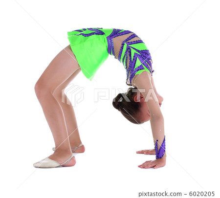 kid gymnast stand in bridge pose isolated kid gymnast stand in bridge pose isolated 6020205