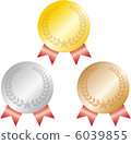 Illustration of gold medals, silver medals, bronze medals (no numbers) 6039855