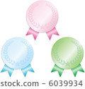 Illustration of medals (pink, light blue, yellow green) No character 6039934