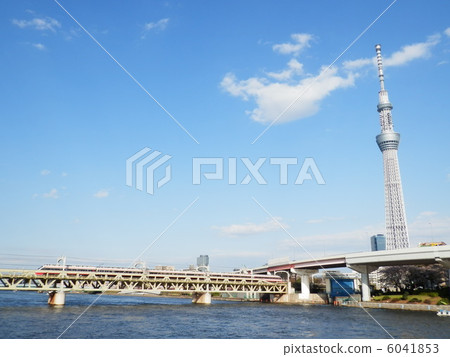 Limited express train and sky tree Limited express train and sky tree 6041853