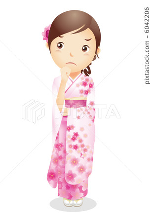 Female illustration of kimono figure 6042206