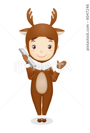 Infant illustration wearing a reindeer's costume Infant illustration wearing a reindeer's costume 6047246