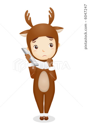 Infant illustration wearing a reindeer's costume Infant illustration wearing a reindeer's costume 6047247