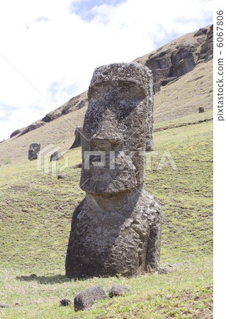 Moai statue buried in the soil in the half of the Easter Island Rannalak district 6067806