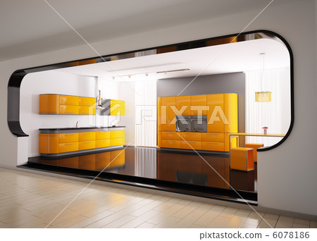 Orange gray kitchen 3d 6078186