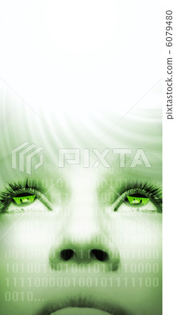 Cyber girl's face with a light coming from above Cyber girl's face with a light coming from above 6079480