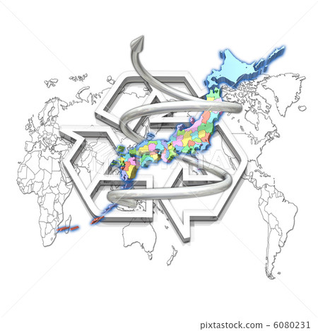 在日本地圖上升螺旋和回收標記 在日本地圖上升螺旋和回收標記 6080231