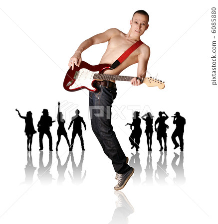 punk man with the guitar and silhouette punk man with the guitar and silhouette 6085880