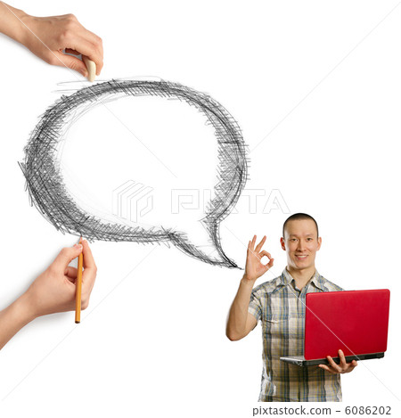 human hands with speech bubble and man 6086202