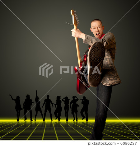 punk man with the guitar and silhouette punk man with the guitar and silhouette 6086257