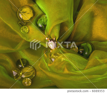 Beautiful golden tortoises on green background 6089353