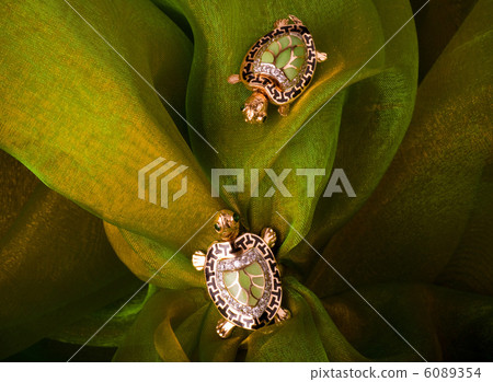 Beautiful golden tortoises on green background Beautiful golden tortoises on green background 6089354