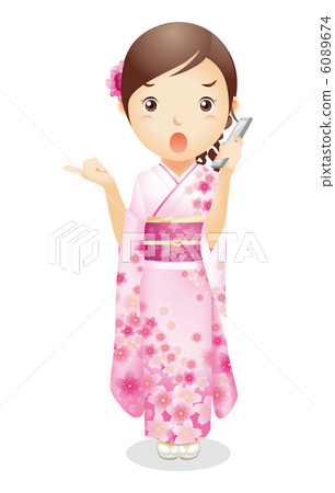 Female illustration of kimono figure Female illustration of kimono figure 6089674