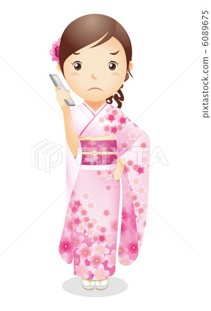 Female illustration of kimono figure 6089675