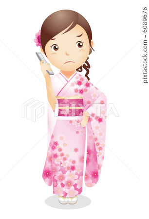 Female illustration of kimono figure 6089676