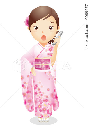 Female illustration of kimono figure Female illustration of kimono figure 6089677
