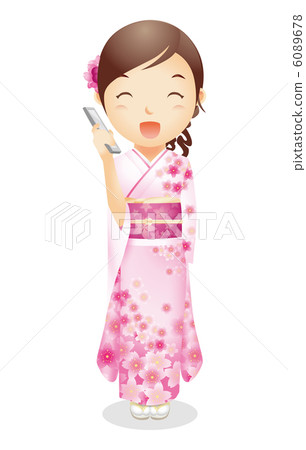 Female illustration of kimono figure 6089678