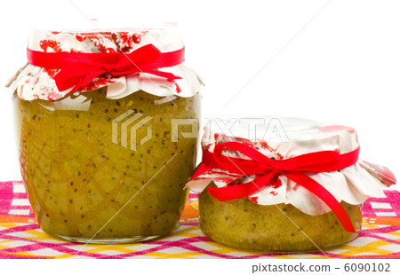 Jar with jam isolated on white background (kiwi) 6090102