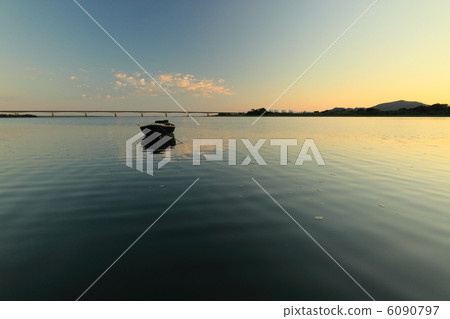 Landscape of the estuary of the Nitido River at dusk 6090797