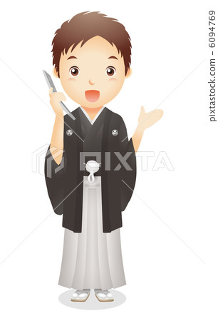 Male illustration of haori and hakama 6094769
