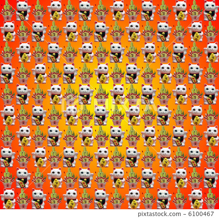 幸運貓和猴子鬆的重複圖案材料（漸變背景） 6100467
