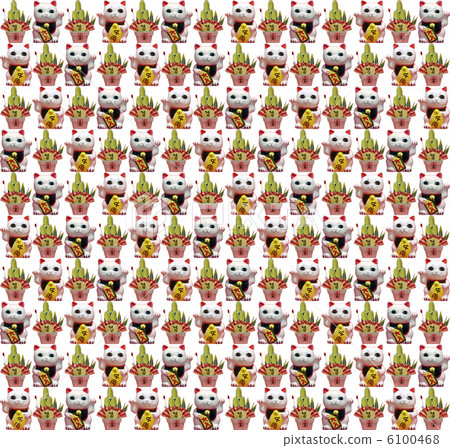 重複幸運貓和猴子鬆（白色背景）的圖案材料 6100468