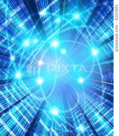 Light ring and network / urban space / skyscraper background 6101681
