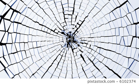 Bullet hole: broken glass pieces 6102374
