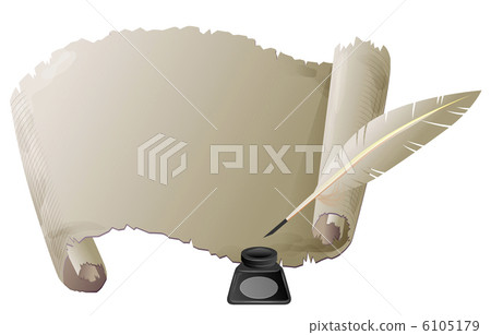破舊的紙和羽毛筆 6105179