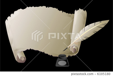 與黑背景和羽毛筆的破舊紙 6105180