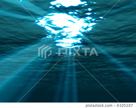 Underwater , sea surface with sunbeam shining  6105287