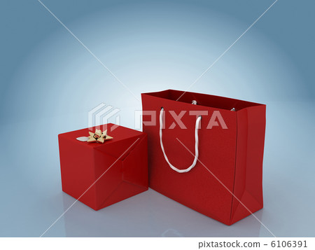 Gift box with golden bow and gift bag 6106391