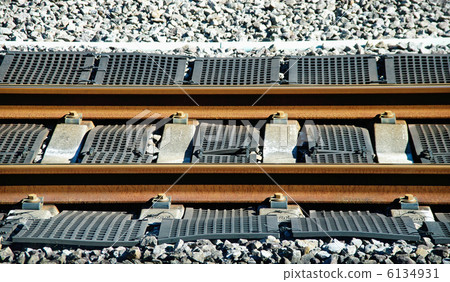 part of the railway track with rubber mats in Japan part of the railway track with rubber mats in Japan 6134931
