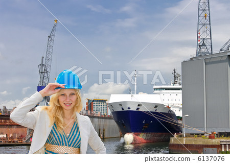 Woman engineer shipbuilder at the shipyard. 6137076