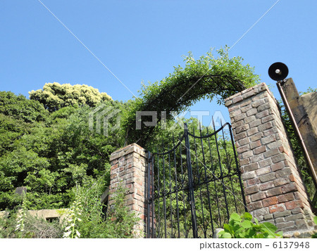 Gate of green and bricks 6137948