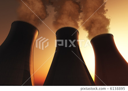 Nuclear power plant smoking stacks 3D render Nuclear power plant smoking stacks 3D render 6138895