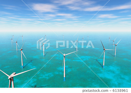 Wind Turbines in the Sea 3D render 6138961