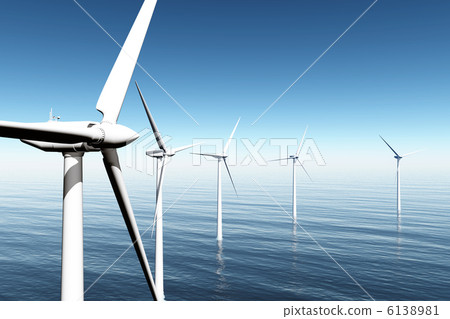 Wind Turbines in the Sea 3D render Wind Turbines in the Sea 3D render 6138981