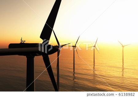 Wind turbines and solar panels 3D render Wind turbines and solar panels 3D render 6138982