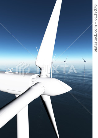 Wind Farm in the Sea 3D render Wind Farm in the Sea 3D render 6139076