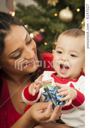 Ethnic Woman With Her Mixed Race Baby Christmas Portrait 6147027