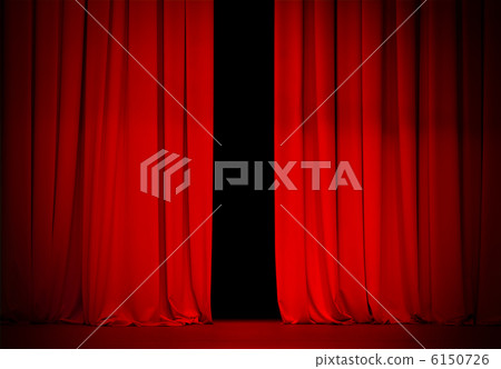 red curtain on theater or cinema stage slightly open 6150726