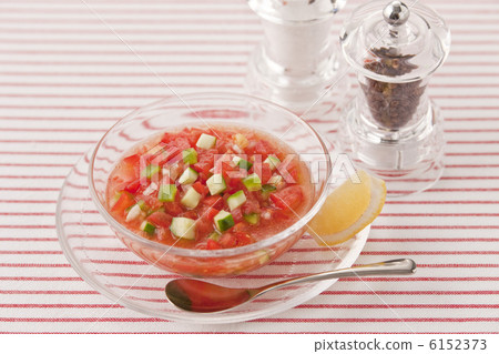 Cold soup preparation of summer vegetables 6152373