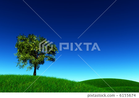 Tree on Green Field 3D render 6155674