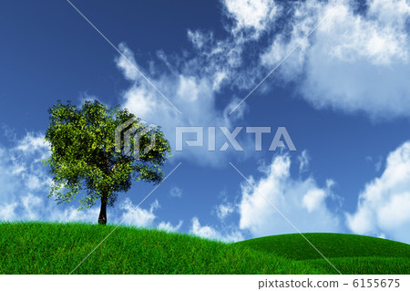 Tree on Green Field 3D render 6155675