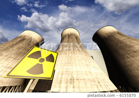 Nuclear Station Power Plant Cooling Towers 3D render and clouds 6155870
