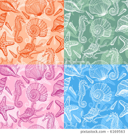 Set of sea hand drawn seamless pattern - Stock Illustration [6169563 ...