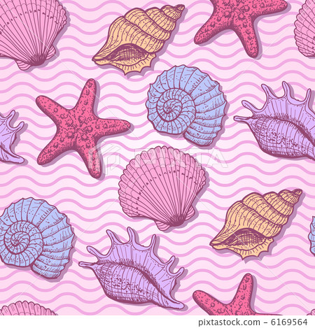 Sea hand drawn seamless pattern - Stock Illustration [6169564] - PIXTA