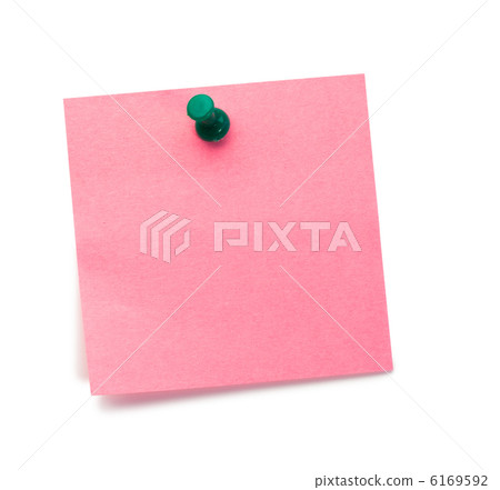 Pink post-it with drawing pin 6169592