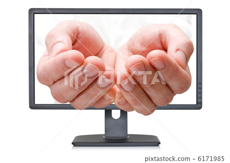 Computer monitor with open palms Computer monitor with open palms 6171985